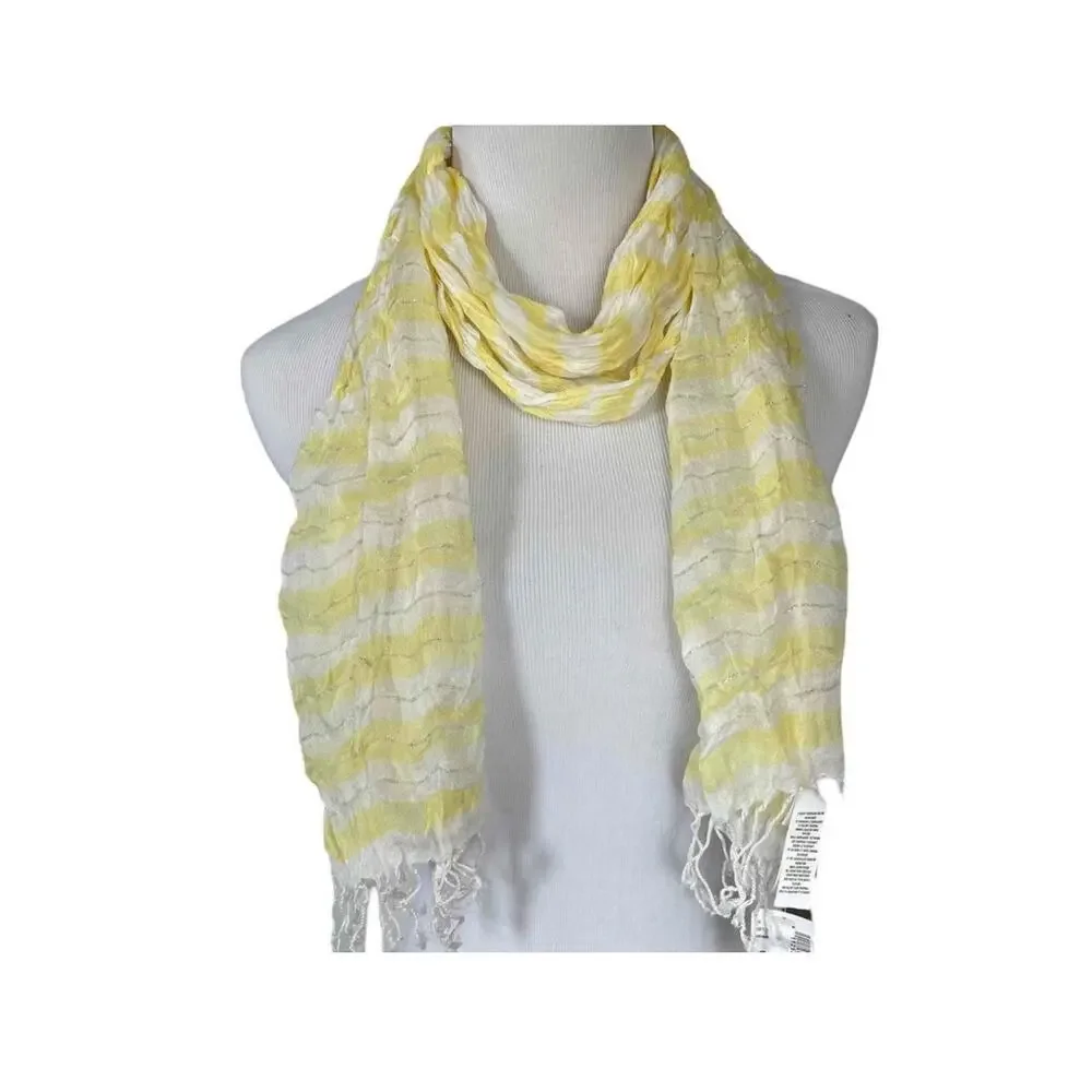 NEW NWT Girls OS Children's Place Yellow White Silver Tinsel Stripe Fringe Scarf